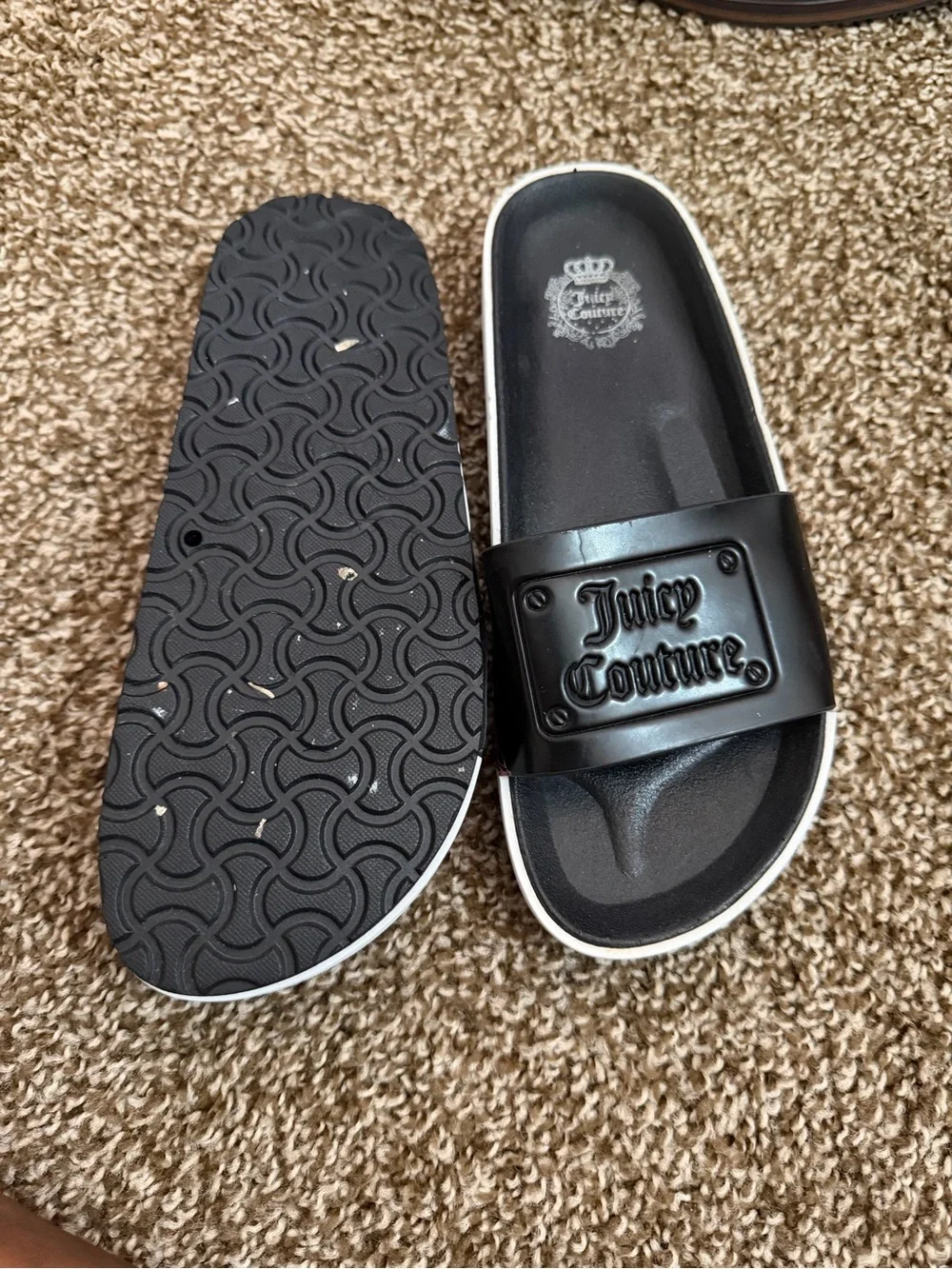 Juicy Couture Black Slide Sandals with White Trim